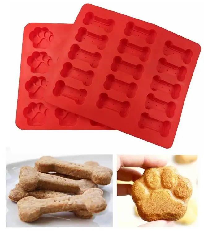 

Food Grade Large Ice Cube Trays Puppy Paw Bone Rocket Cake Pan Silicone Treats Biscuit Baking Mold Cookie Cutter red big size