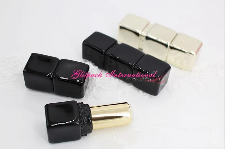 100pcs  12.1mm Black Color Empty kiss lipstick Glossy Luxury Cube DIY Lipgloss Packing Containers High grade gorgeous lipstick