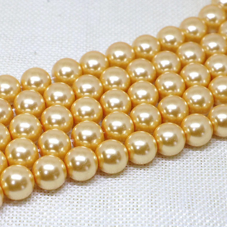 New fashion golden yellow imitation pearl shell round loose beads 4-14mm factory outlet wholesale jewelry making 15inch B1610