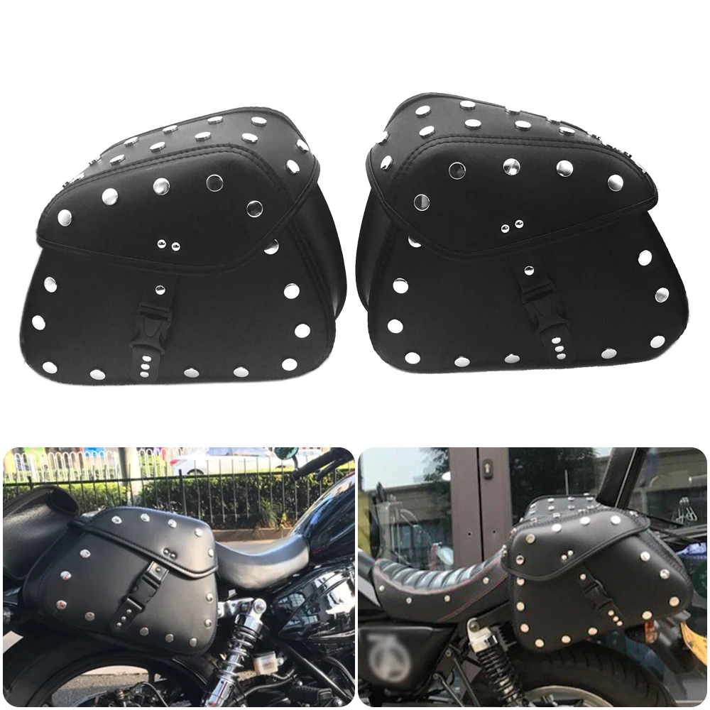 

Universal Motorcycle Saddle Bags Side PU Leather Luggage Bag Waterproof Sports Storage Tool Moto One Pair Black Accessories