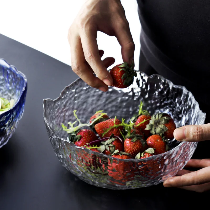 Japanese Large Transparent Glass Bowl Household Salad Shaped Dessert Bowl Heatproof Soup Bowl Large Bowl Tableware