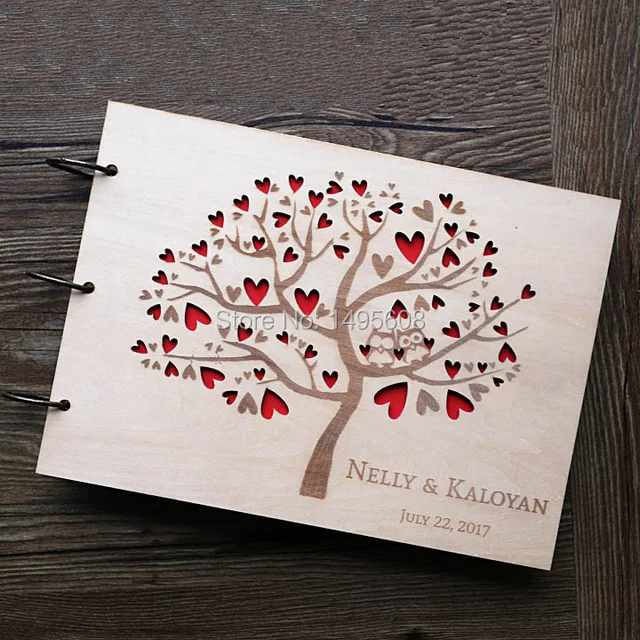 

Owl Wedding Guest Book , Rustic Guest Book,heart tree Wedding Photo album, Wooden wedding gifts for guests,Anniversary gifts