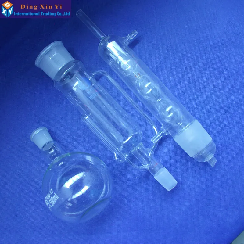 0.5L Extraction Apparatus soxhlet with bulbed condenser,500ml Glass Soxhlet extractor,condenser and extractor body,Lab Glassware