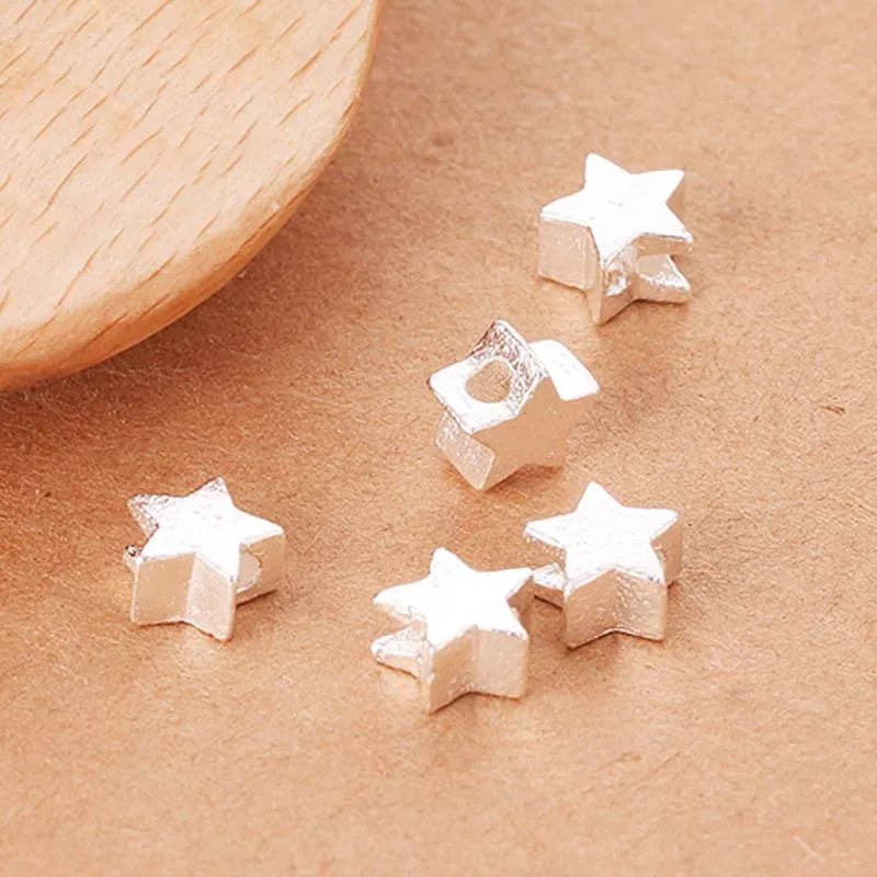 Genuine Real Pure Solid 925 sterling silver Beads Pentagram Loose Spacer Star Bead Spacers Bracelet Necklace Jewelry Making