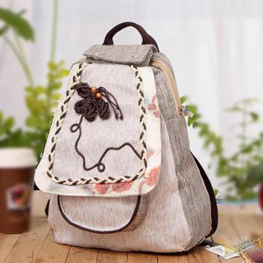 

New women's bag national wind cloth bag backpack retro fashion woven bag holiday travel backpack