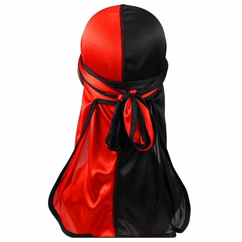 Unisex Men's Durag Hip-Hop Bandanna Cap Rapper Turban Hat Lacing Silky Headband Elastic Satin Du-rag Patchwork Headwear Women