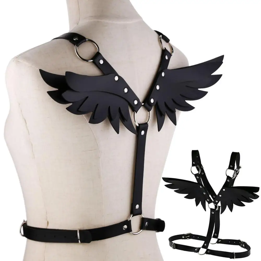 New Lovely Wings Black Leather harness Punk body chain women strap summer festival lingerie cage harness rave body jewelry