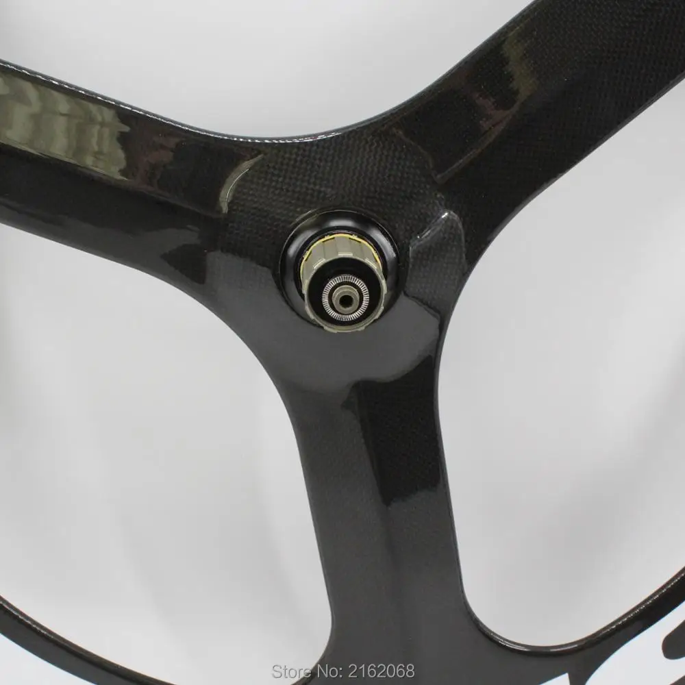 Newest 700C Road Track Fixed Gear bicycle 3K UD 12K full carbon bike wheelset 3 spokes and tubular clincher rim Tri-spoke +hubs