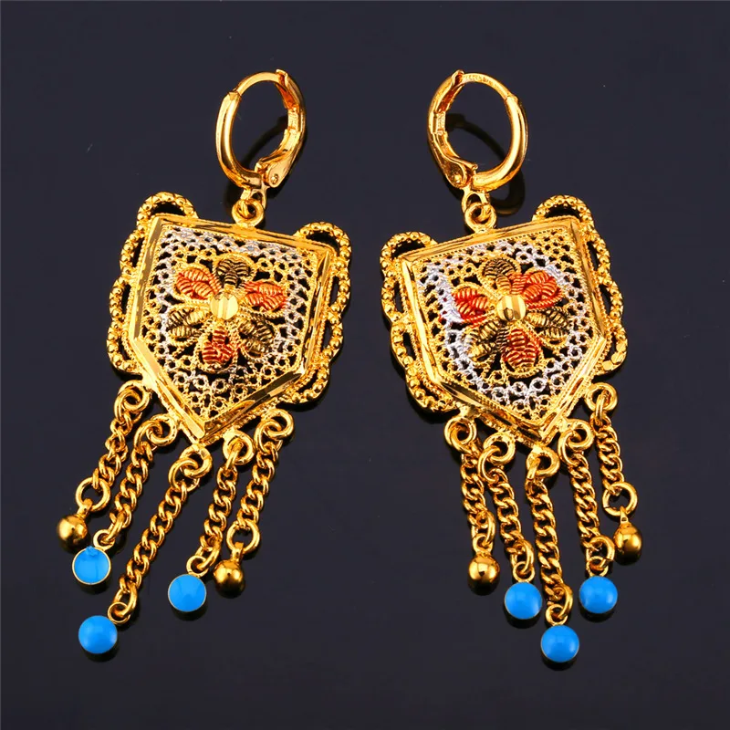 U7 Bohemian Jewelry Tassel Earrings For Women Fashion Trendy Gold Color Plant Long Dangle  Indian  E650 QC24