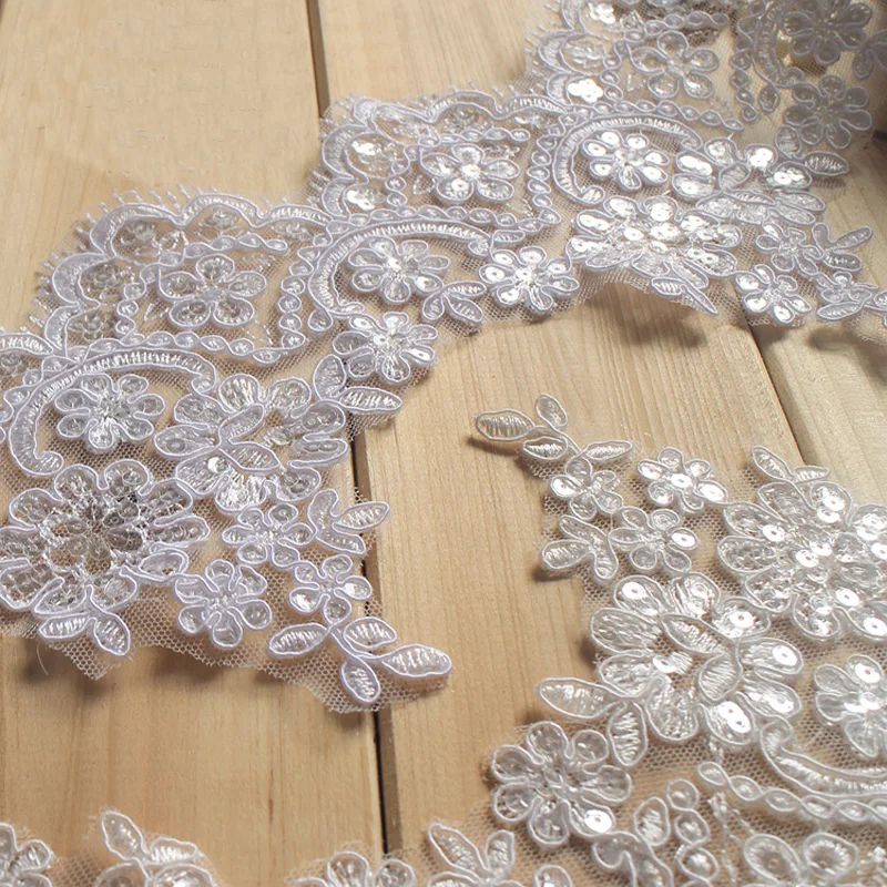 Beaded Cording Lace Trim, Wedding Cording Lace, Sequin Flower, DIY Craft, White, Black Colors, 1Yds, 15cm Width