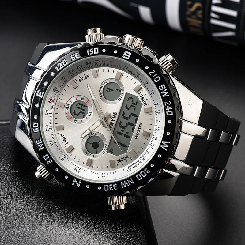 Montre Homme Stryve S8002 Sports Watches Army Military Heavy Dial Alarm Led Analog Clock Luxury Stryve Men Digital analog Watch