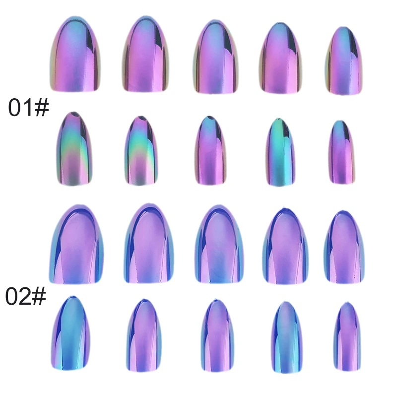 Chrome Nails STILETTO Fake Nail Tips 12pcs/Box Metallic False Nail Art Manicure Press on Nails Mirror Look