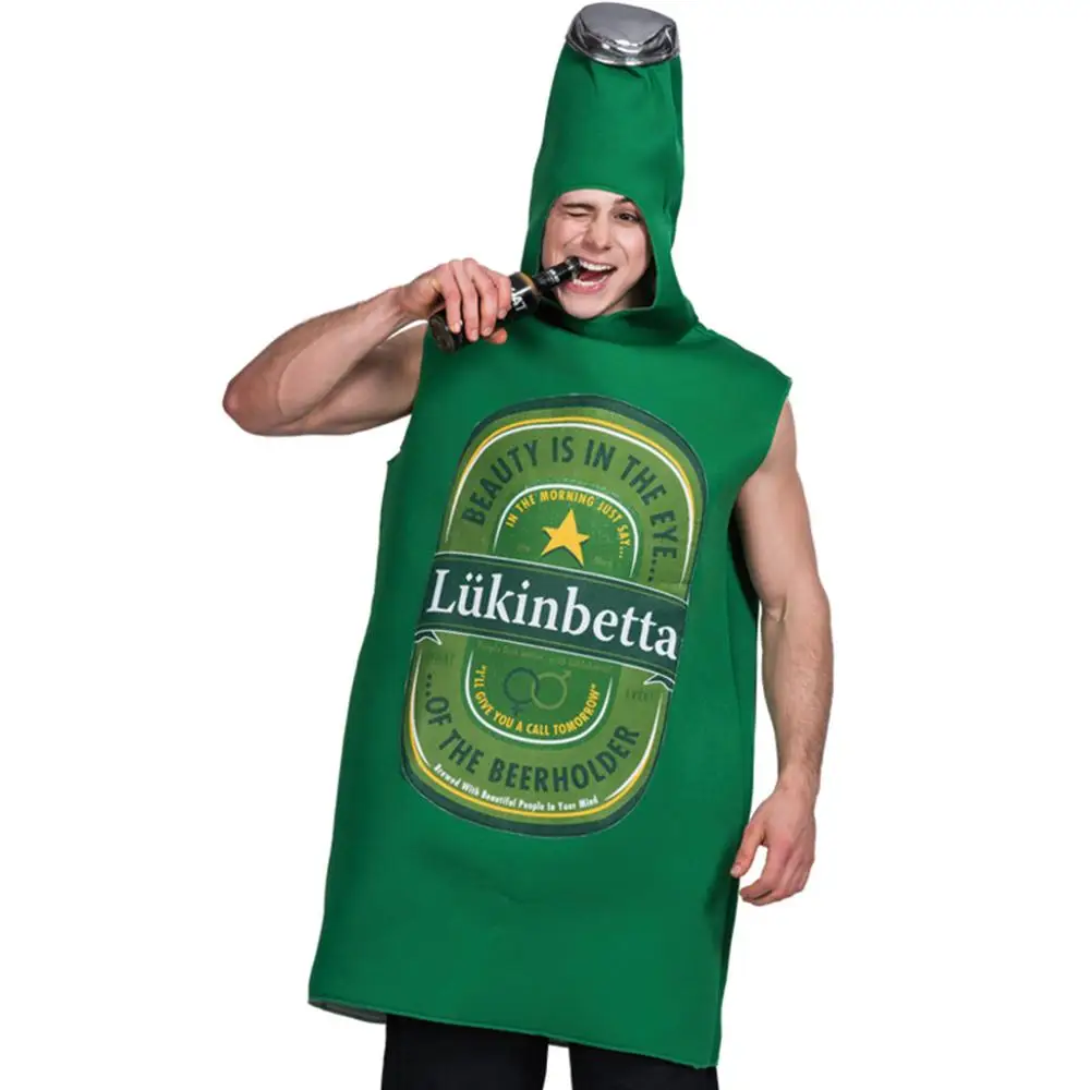 Mono verde de poliespuma para hombre, disfraz de botella de ron, Whisky, cerveza, disfraces de Halloween