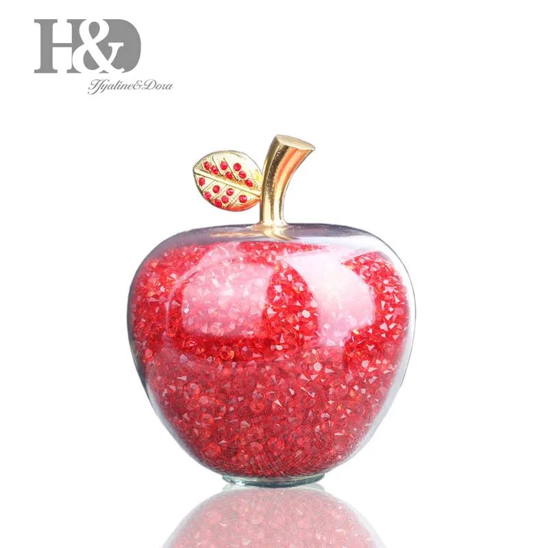 

H&D Red Crystal Glass Apple Figurine Paperweight with Filling Rhinestones for Home Decor Christmas Decoration