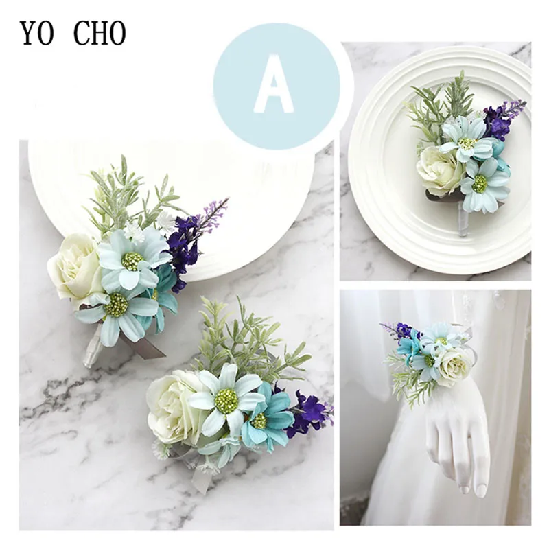 YO CHO-ramillete de muñeca azul y blanco, decoración de boda, ramillete de muñeca rosa, Pin, flores para invitados