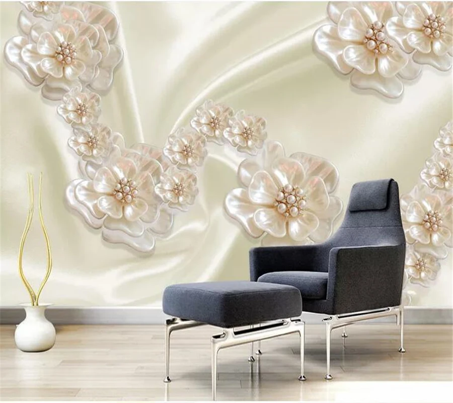 

wellyu Custom wallpaper Modern minimalist pearl flower silk TV background wall 3d wall papers home decor papier peint tapeta