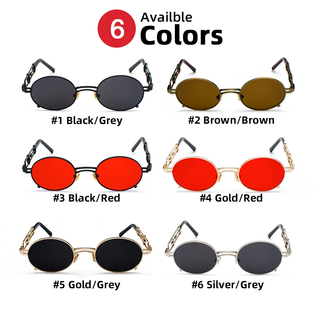 VIVIBEE Steampunk Oval Small Women Sunglasses Punk Gold Metal Frame Cooling Sun Glasses Men Hip Pop Brand Designer Goggles