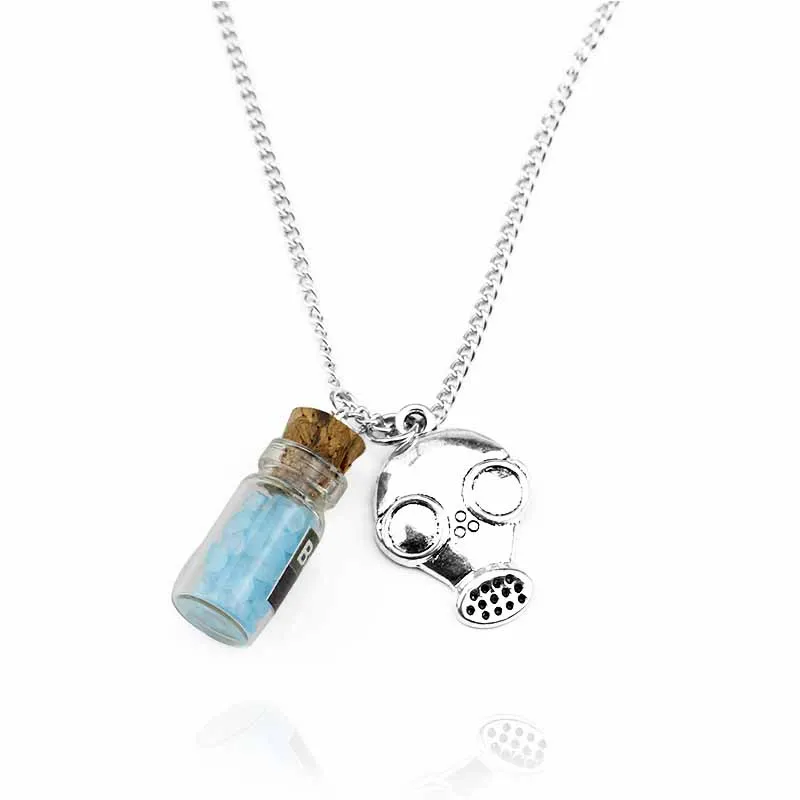 Metal Stainless steel Mask Inspired Cork Vial Necklace Blue Crystals Heisenberg Woman Man Jewelry Birthday Christmas Gifts