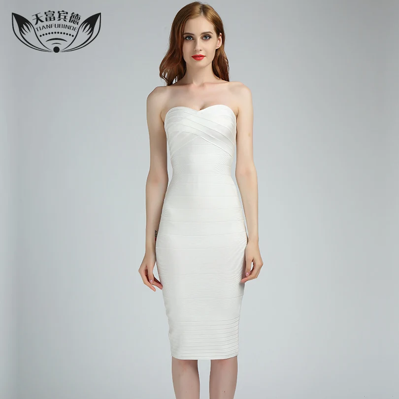 

2017 Sexy Slim Knee Length Dress Halter Sleeveless Design High Elasticity White Zipper Summer Bandage Dress Women Clothes