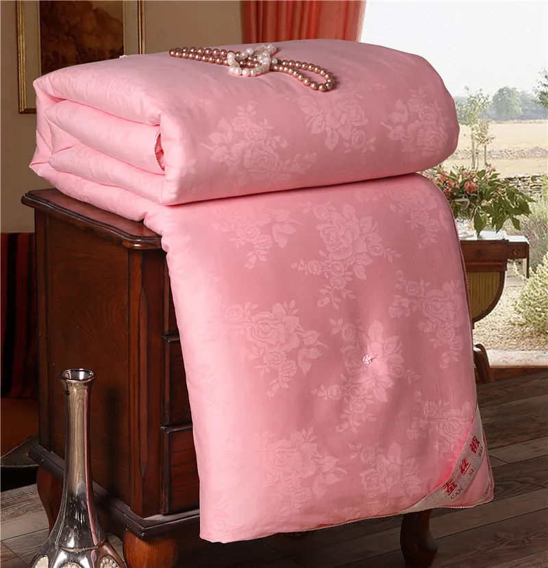 Exquisite Handmade Silk Comforter Natural 100%Silk Filler Quilt Winter Silk Blankets Satin Jacquard Cotton Cover Accept Custom
