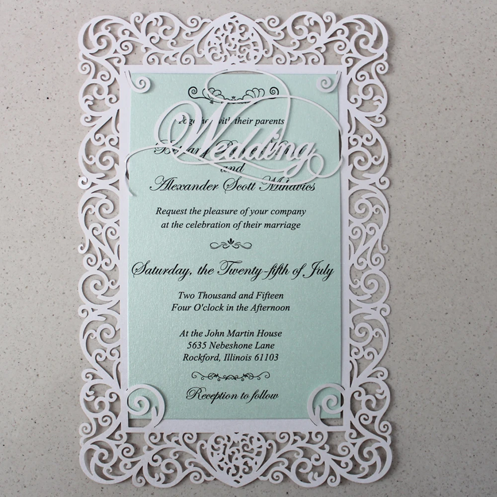 Wedding Invitations, Lace Wedding Invitation, Laser Cut Wedding Invite Cards - Set of 50