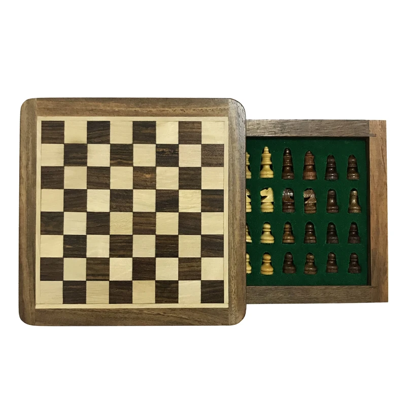 Upscale Solid Wood Magnetic Super Mini Chess Portable Non-slip Drawer Pieces Box Exquisite Puzzle Convenient Storage Board Games