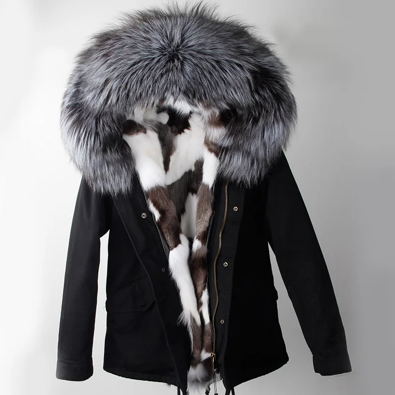 

Winter Jacket 2022 Army Green Parka Coats Real Large Raccoon Fur Collar Fox Fur Lining Hooded Outwear Free DHL