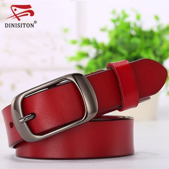 DINISITON-천연 가죽 메탈 핀 버클 벨트 여성용, 빈티지, 청바지, 고품질, 럭셔리, 여성 스트랩, 패션 