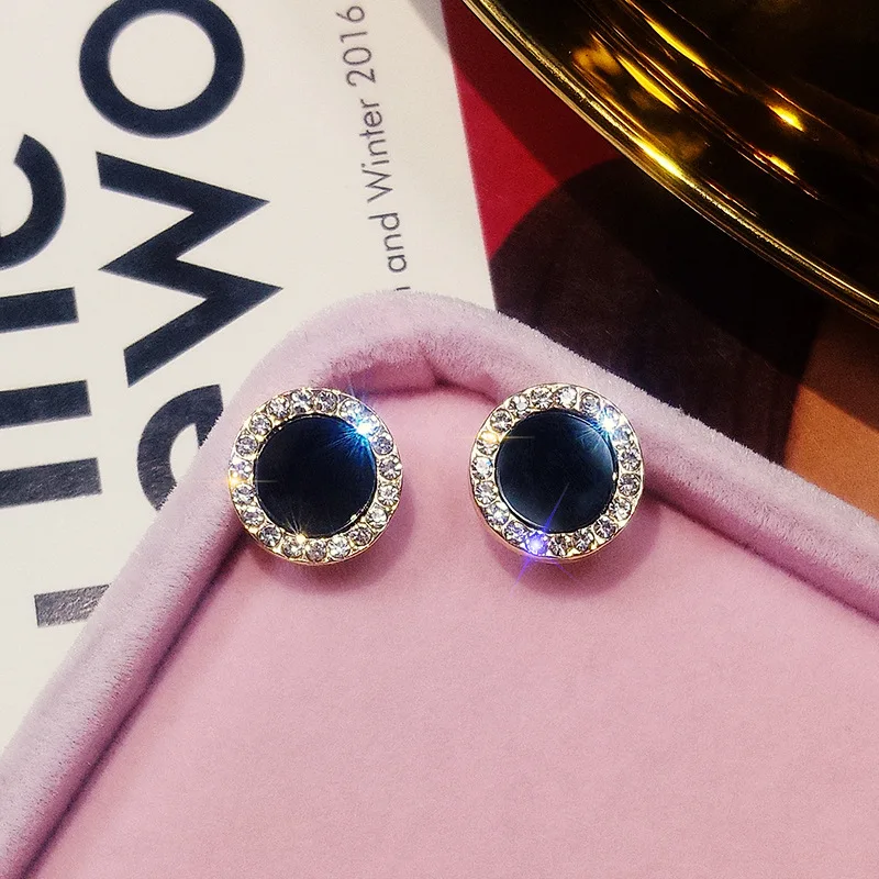 Black Geometric Ear Nail Five-pointed Star Square Full Of Shining Zircon Personality Temperament Female Simple Fashion Earrings