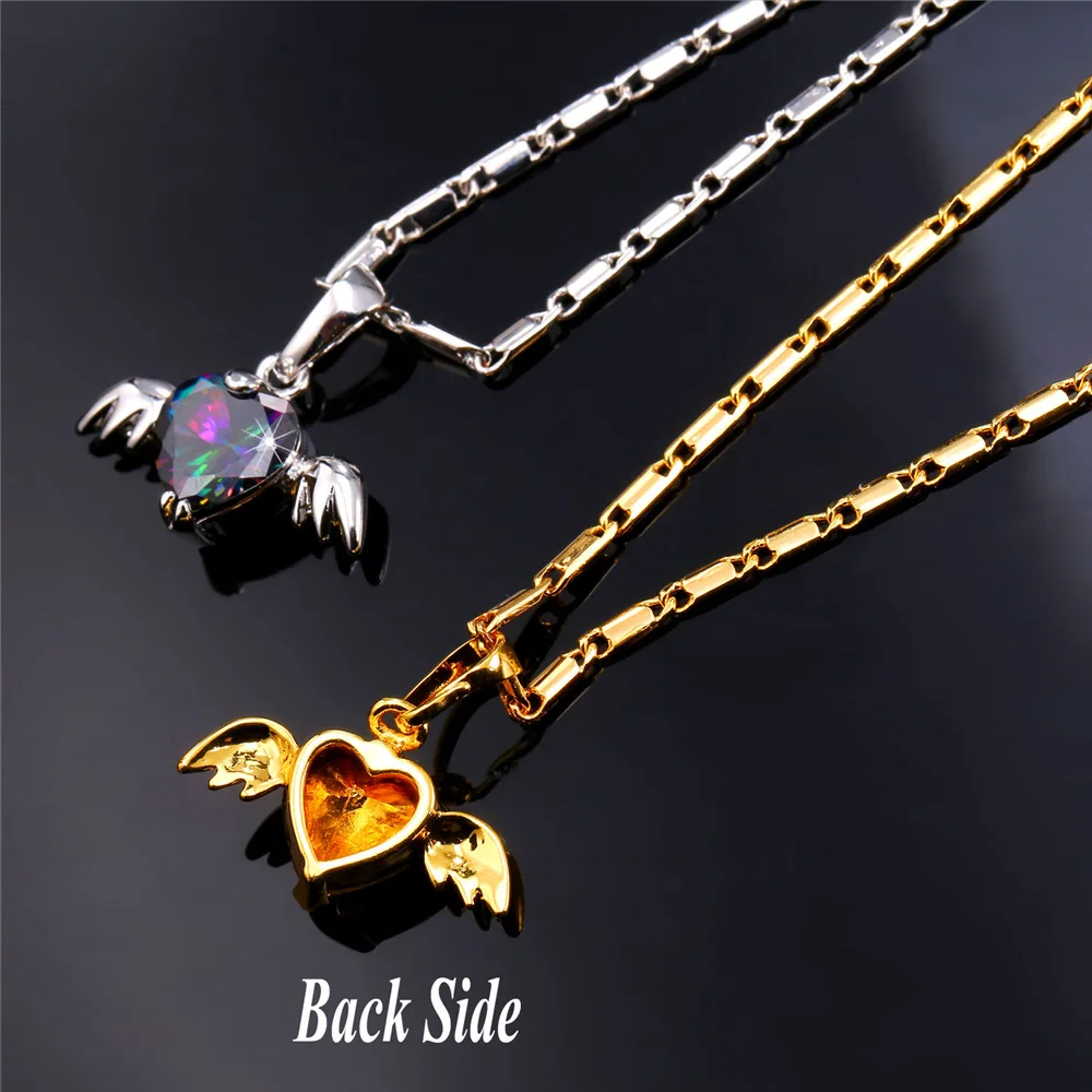 U7 New Angel Wings Necklace For Gift Romantic Gold Color Colorful Crystal Necklace Pendant Women Heart Jewelry P778 QC24