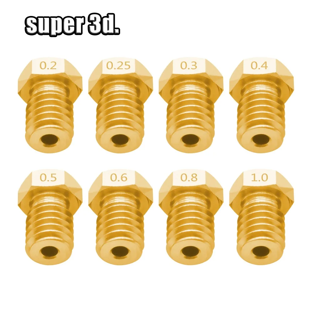 5Pcs V5 V6 Brass Nozzle M6 Thread 0.2/0.25/0.3/0.4/0.5/0.6/0.8/1.0mm E3D V6 Nozzle For 3.00mm Filament 3D Printer Accessories