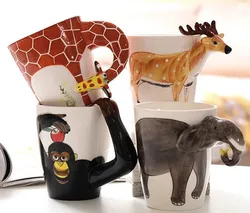 New design Creative Ceramic 3D Mug,coffee milk puer tea mugs 3D animal shape Hand painted animals Giraffe Cow Monkey cup gift