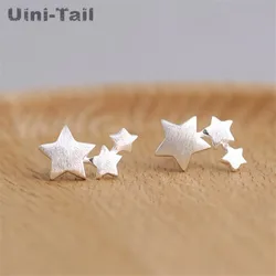 Uini-Tail hot new 925 Tibetan silver original brushed stars earrings hypoallergenic earrings fashion small fresh trend ED016