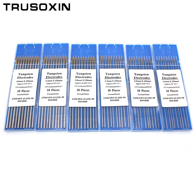 Electrodo de tungsteno de cabeza dorada, 10 piezas, aguja TIG de tungsteno, varilla de tungsteno, Pin de soldadura, 1,6/2,0/2,4/3,0/4,0x150mm, nuevo