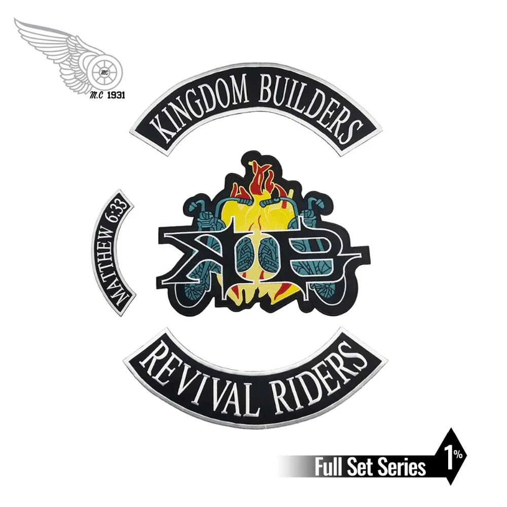 

KINGDOM BIL DERS MATHEW 6:33 REVIVAL RIDERS Hot Sell Embroidered Patch Full Back Large Pattern For Rocker Club Biker MC Patch