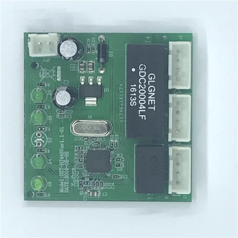 

OME 3 Ports Switch module PCBA 4 Pin Header UTP PCBA Module with LED Display Screw hole positioning Mini PC Data OEM Factory