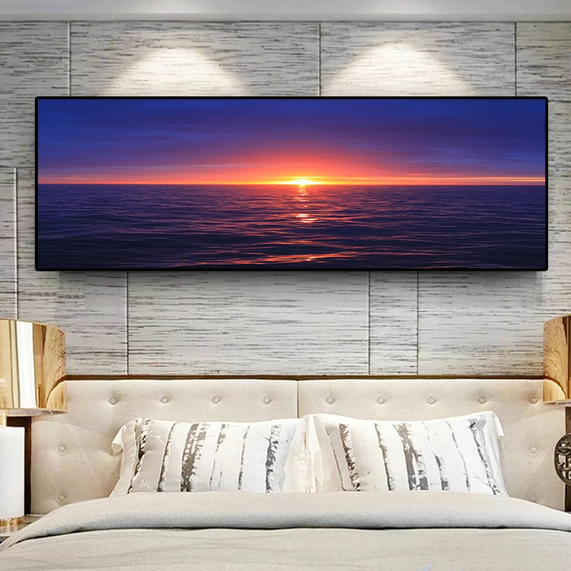 Gold Sunsets Blue Sky Natural Panorama Landscape Canvas Painting Cuadros Posters and Prints Wall Art Picture for Living Room