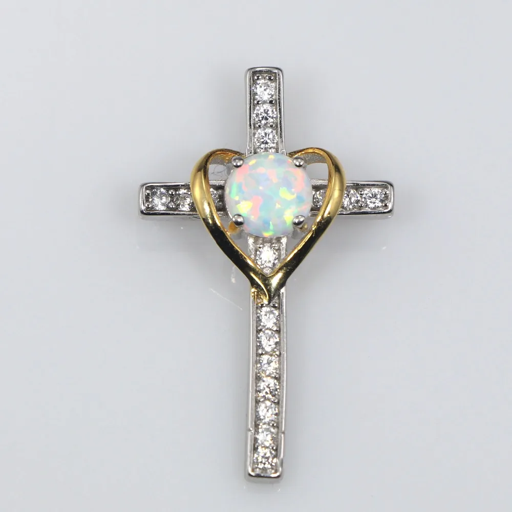 JLP2319  New Original Design Zircon & Fire Opal Heart-shaped Cross Pendant Necklace Women's Jewelry Gifts