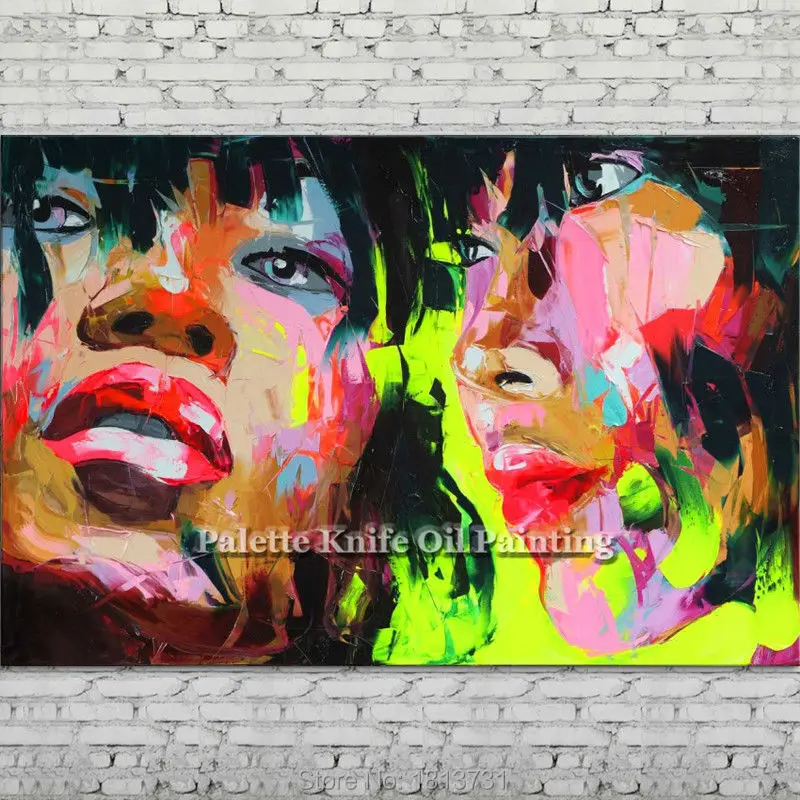 

Hand painted Francoise Nielly Palette knife portrait Face Oil painting Character figure canva wall Art picture for living room23