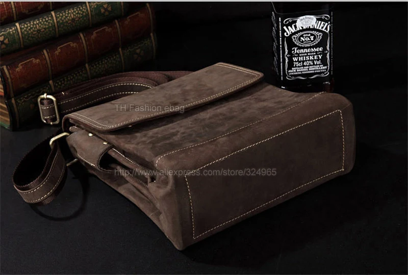 Vintage Crazy Horse Genuine Leather Men\'s Messenger Bag Real Leather Shoulder bags for Men Crossbody Bag for IPAD Case Fashion