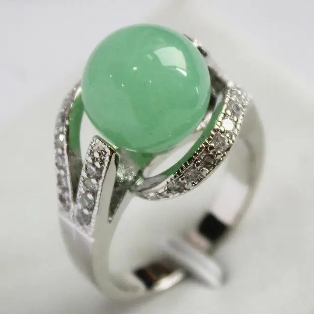 

lady's new design jewelry silver plated with crystal decorated &12mm light green jade ring(#7.8.9)