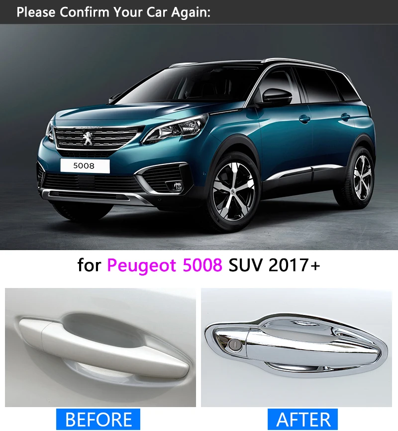 for Peugeot 5008 SUV 2017 2018 Luxurious Chrome Handle Cover Trim Set for 5008 2nd Gen MK2 Car Accessories Stickers Car Styling