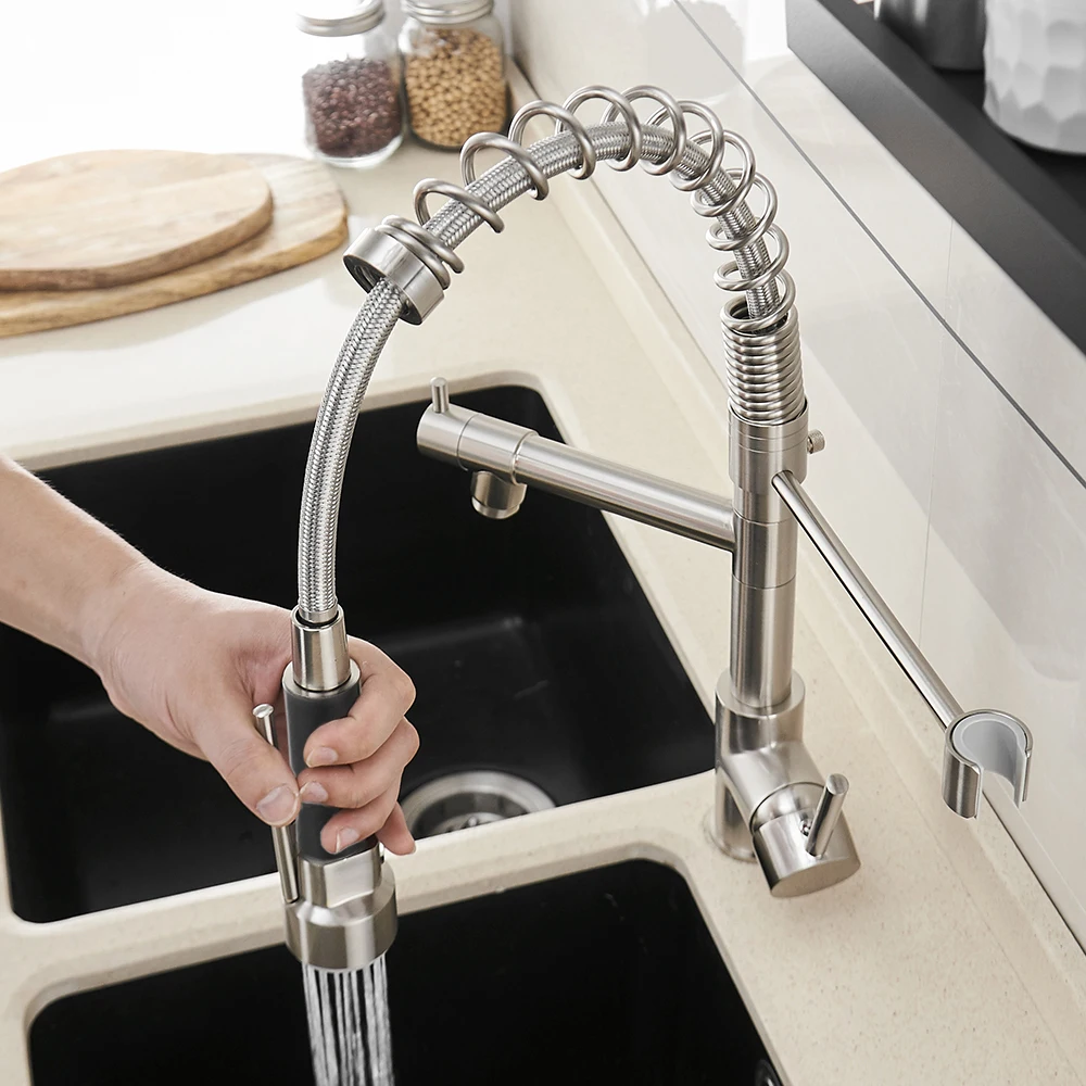 Grifo de níquel cepillado para cocina, llave extraíble de salida de agua giratoria, 866026