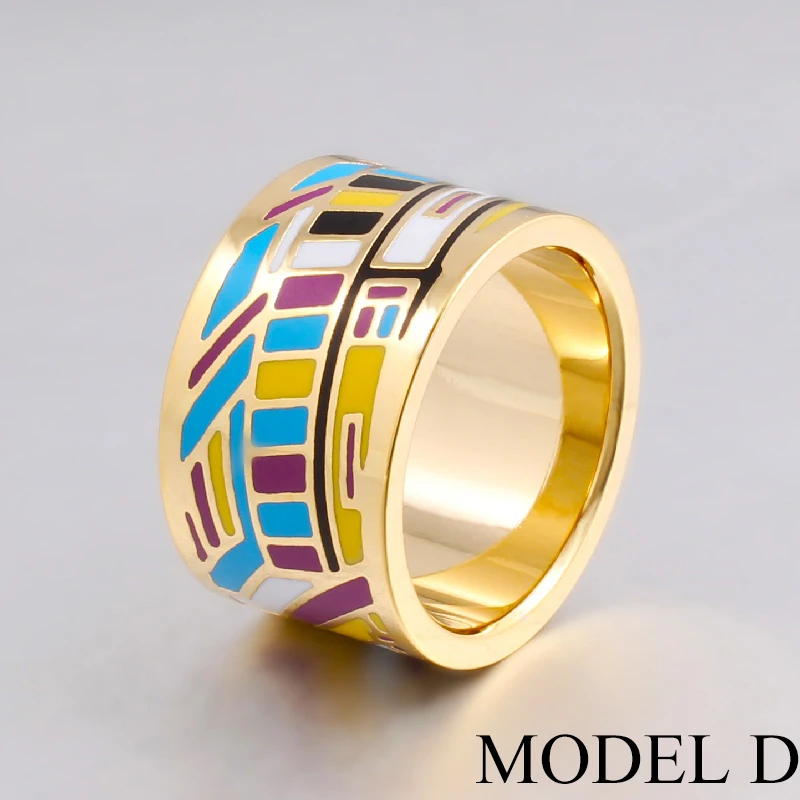 New Arrival Stainless Steel Big Rings for Women Gold-color Design The Rich and Colorful Fashion Enamel Rings