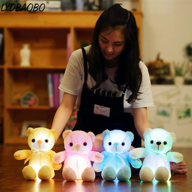 32CM Glowing Bear Luminous Christmas Gift for Creative Light Up LED  Bear Stuffed Animals Plush Toy