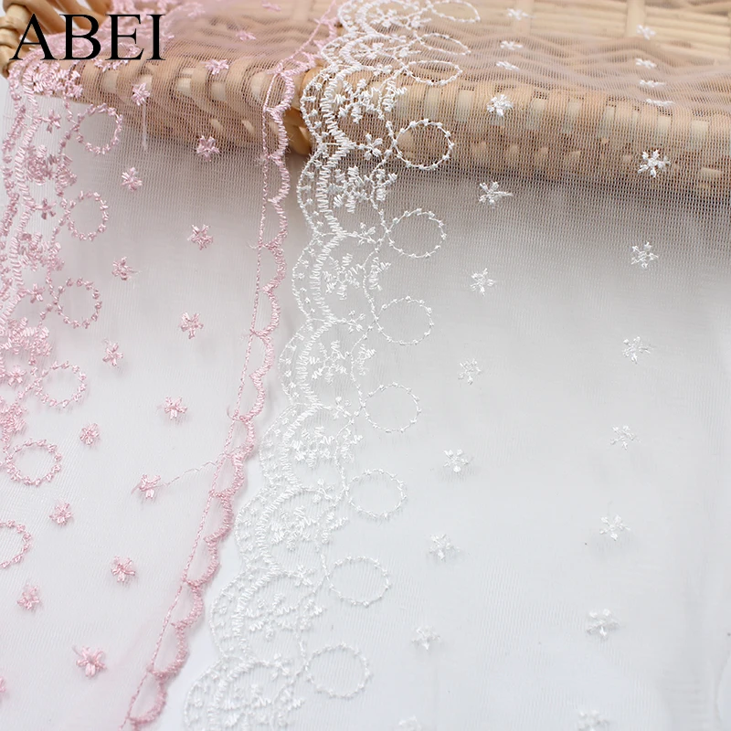 10yards/lot White Pink Organza Embroidered Lace Ribbon Diy Garment Apparel Fabric lace Material Handmade Doll Dress Accessories