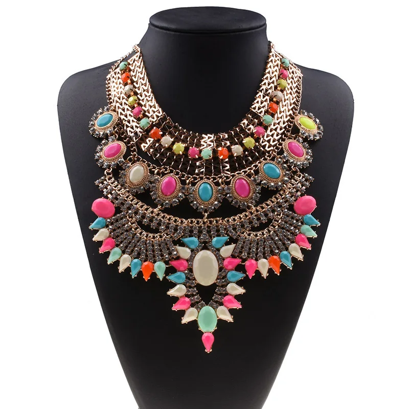 Boho Ethnic Big Bib Maxi Choker Women Jewellery Indian Vintage Statement Crystal Rhinestone Large Collar Necklace Girl