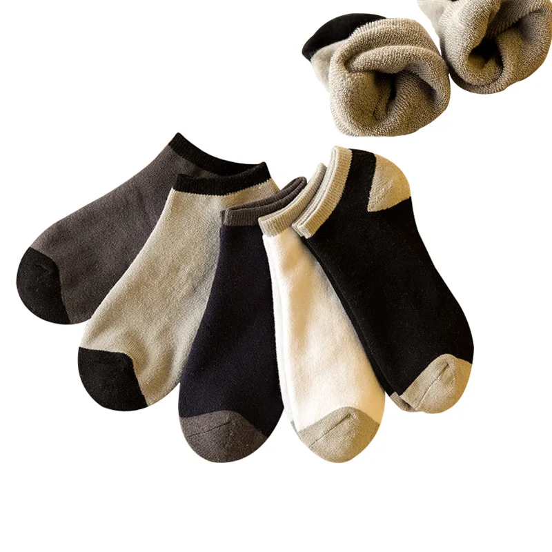 

5 Pairs Men Ankle Sock Plus Cashmere Thicker Warm Comfortable Durable Elasticity Men Socks Winter Patchwork Cotton Sock Meias