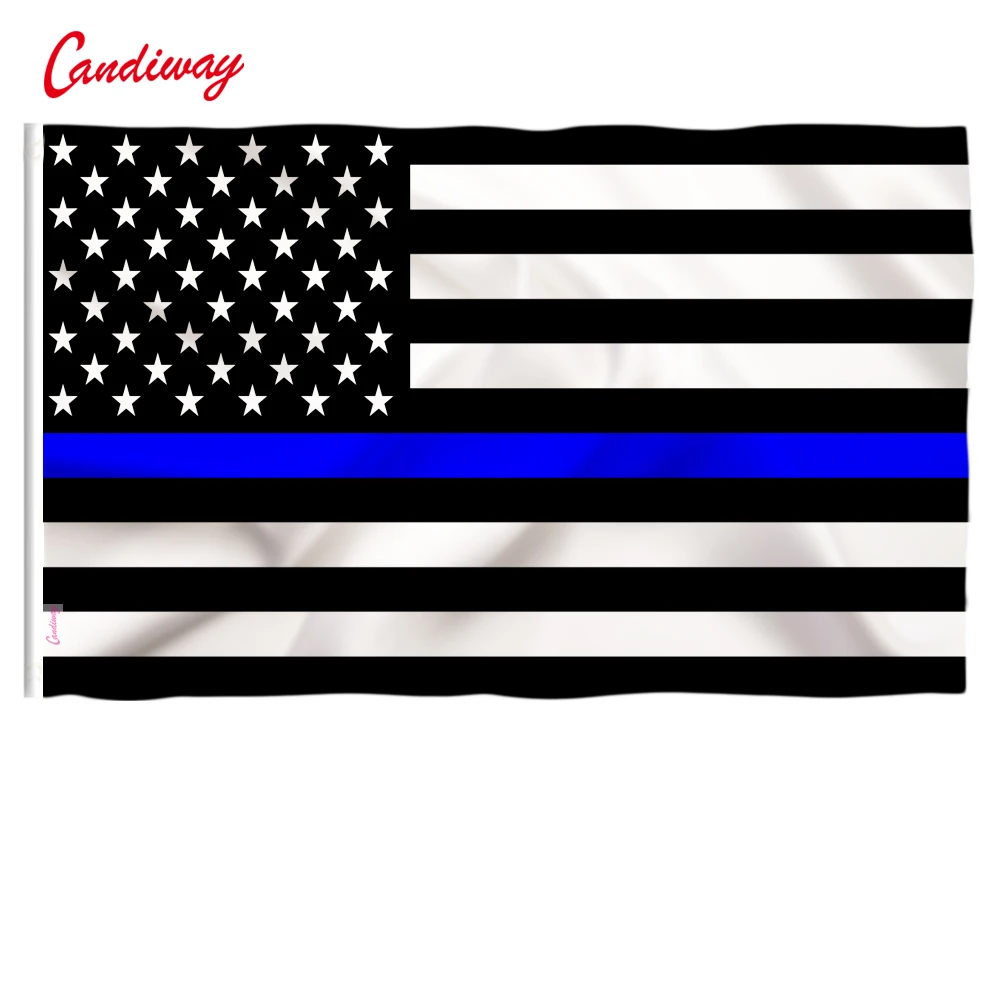 Thin Blue Line American Flag Honoring our Men and Women of Law Enforcement Grommet