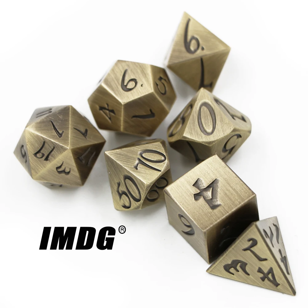 IMDG 7pcs/set Creative RPG Game Dice Polyhedron Metal Dice DND Large Font Ancient Bronze Color Digital Game Dice